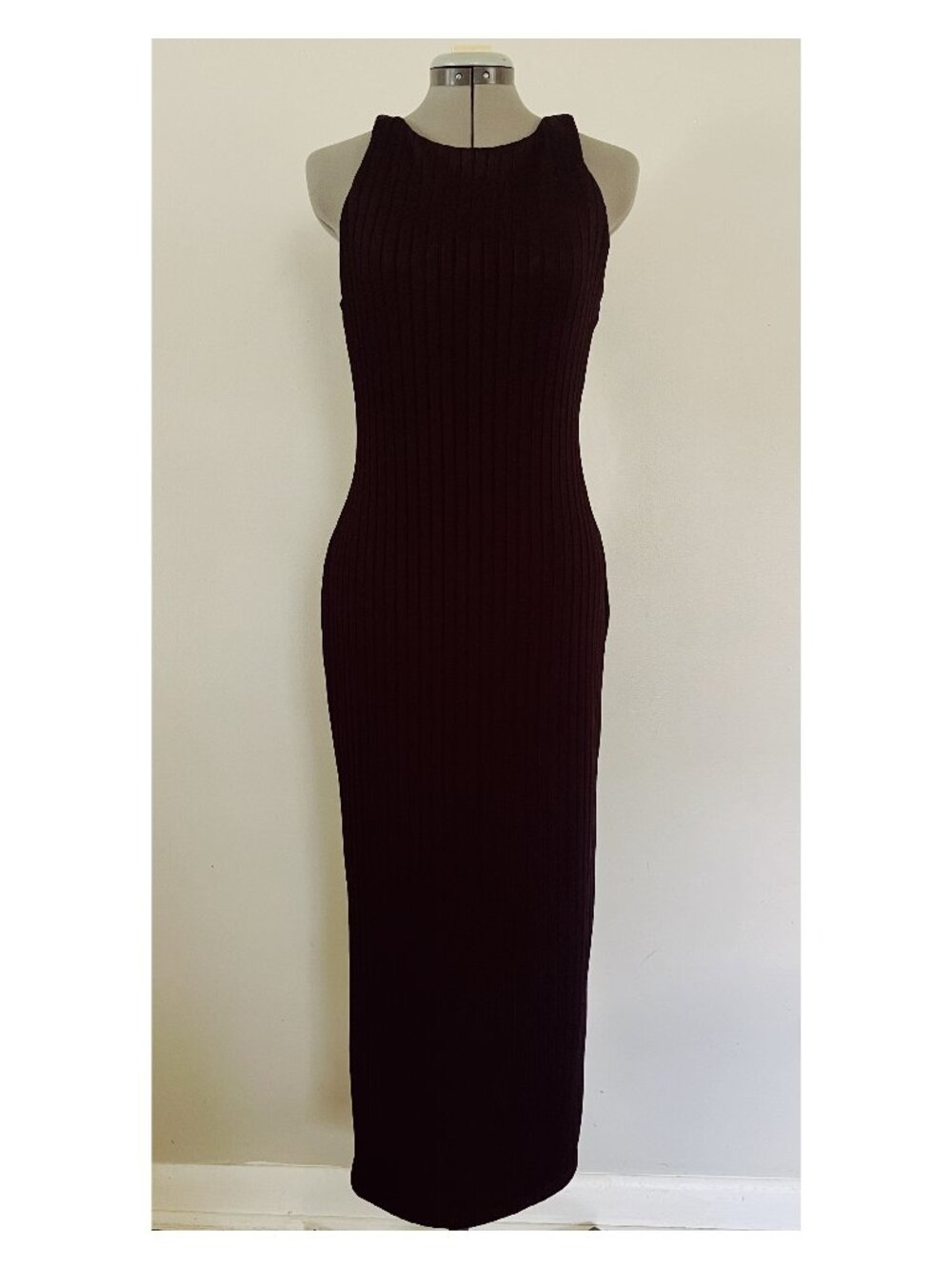 Good American Sz M Shine Ribbed Black Midi Tank Dress Scoop Back